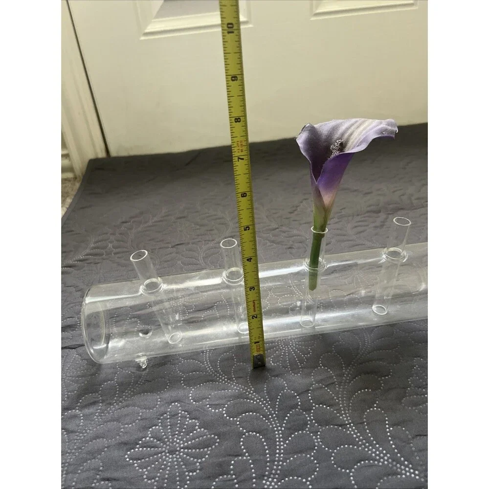 VTG 5-Hole Flute Tube Vase, Clear Blown Glass Flower Bud Succulent  Centerpiece